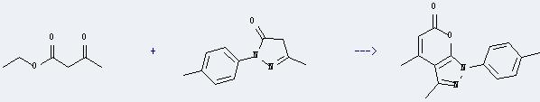 1-(p-Tolyl)-3-methyl-5-pyrazolone can react with acetoacetic acid ethyl ester to produce 3,4-dimethyl-1-p-tolyl-1H-pyrano[2,3-c]pyrazol-6-one